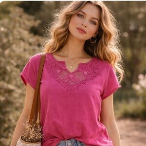 Vintage Pink Cotton Blouse Embroidered by hand with beads Sz XS 💕